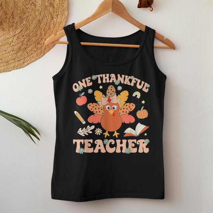 One Thankful Teacher Thanksgiving Retro Groovy Fall Teachers Women Tank Top Personalized Gifts