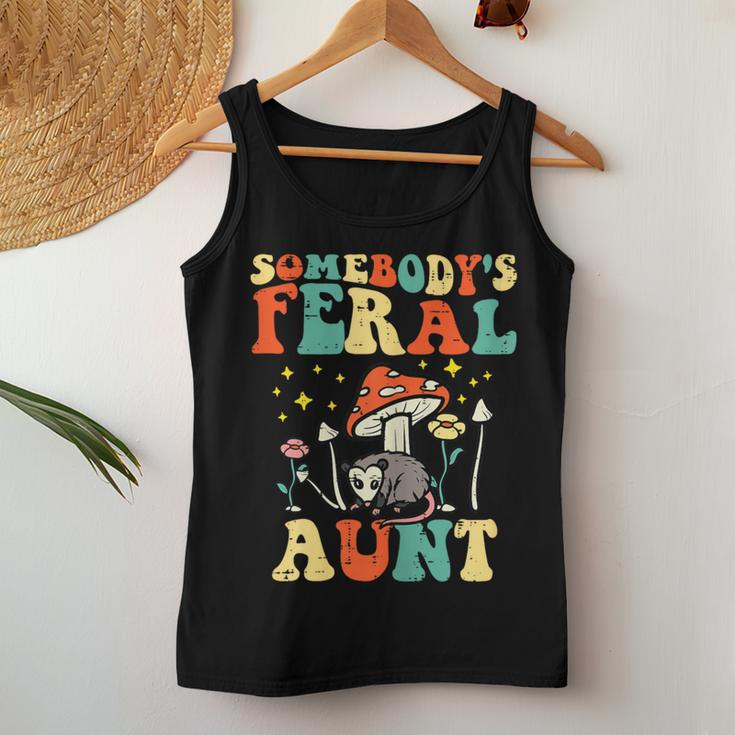 Opossum Somebodys Feral Aunt Groovy Possum Cottagecore Women Women Tank Top Personalized Gifts