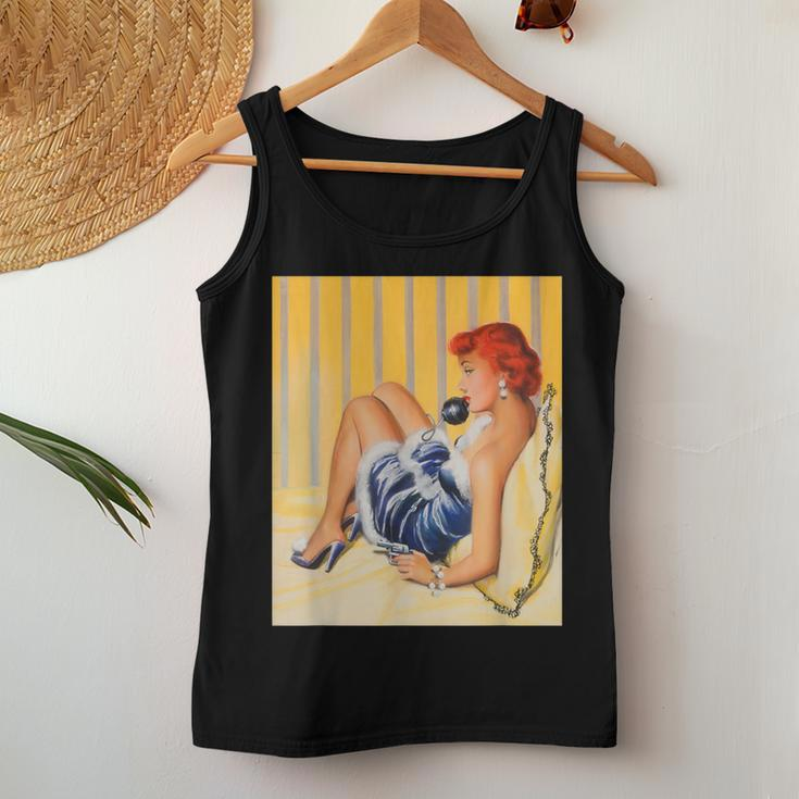 Pin Up Hot Girl Redhead Ginger In Heels-Vintage Pinup Girl Women Tank Top Unique Gifts