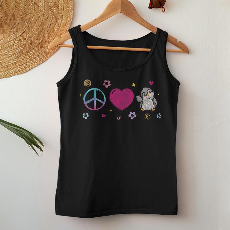 Pinguin Peace Love Hippie Bohoogelliebhaber Tank Top Frauen Lustige Geschenke