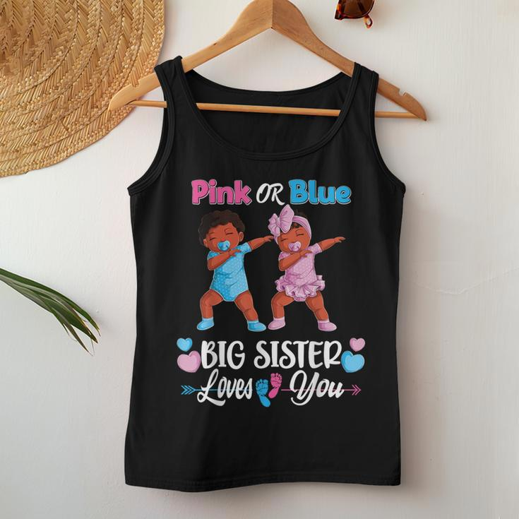Pink Or Blue Big Sister Loves You Black Baby Gender Reveal Women Tank Top Unique Gifts