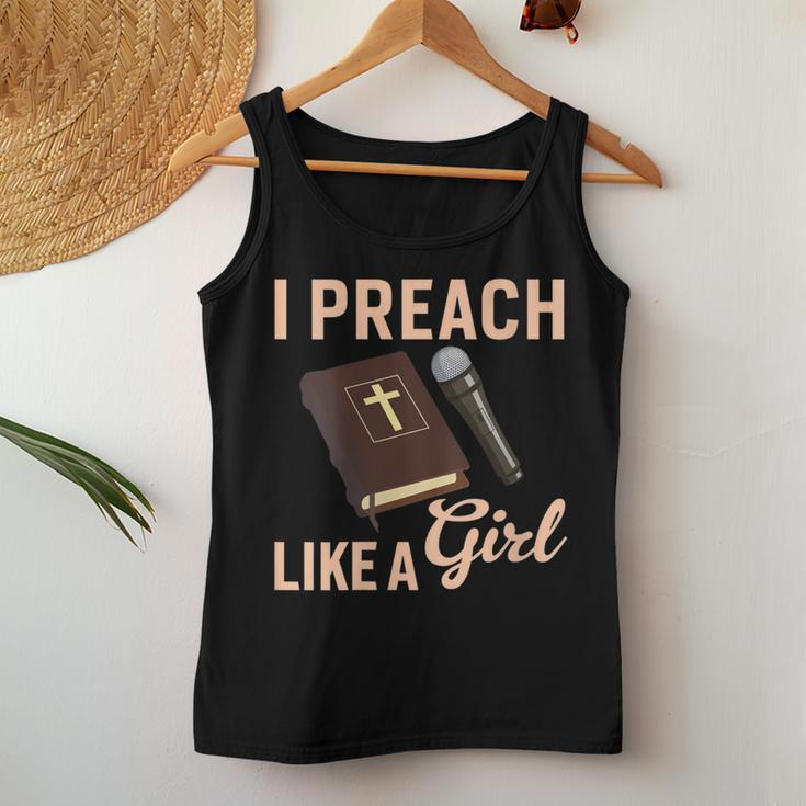 I Preach Like A Girl Preacher Women Tank Top Unique Gifts