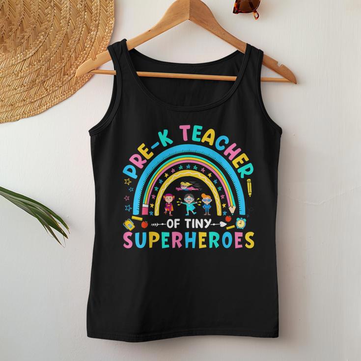 Prek Teacher Of Tiny Superheroes Kindergarten Back To School Women Tank Top Unique Gifts