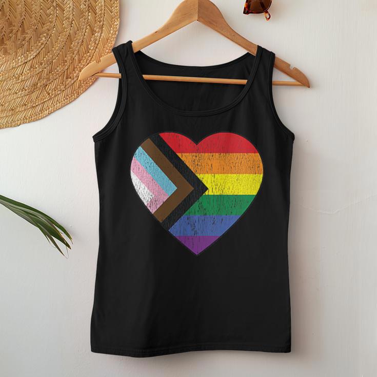 Progress Pride Flag Vintage Rainbow Heart Love Lgbt Pocket Women Tank Top Unique Gifts