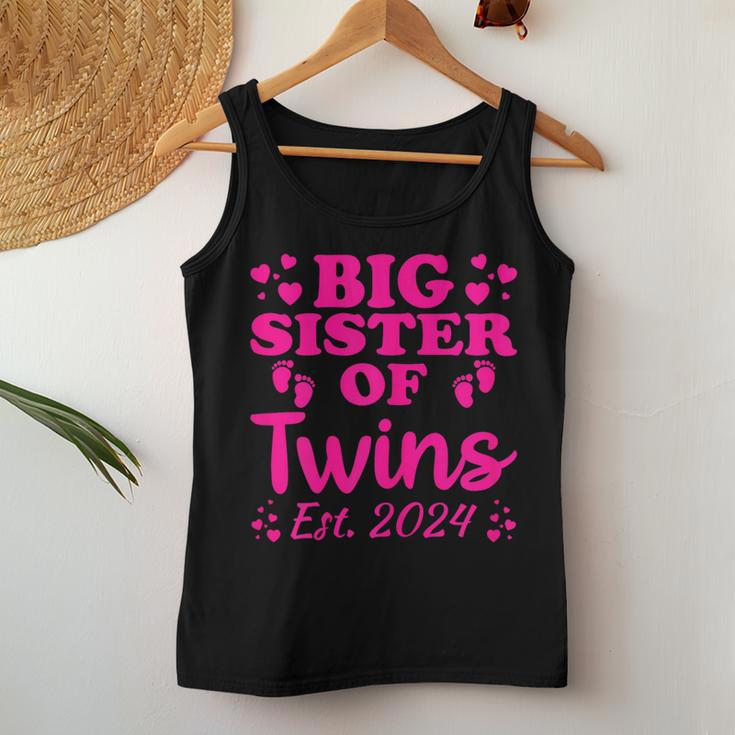 Promoted To Big Sister Of Twins Est 2024 Baby Announcement Women Tank Top Unique Gifts