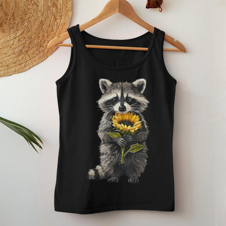 Raccoon Holding Sunflower Cute Flower Women Tank Top Funny Gifts