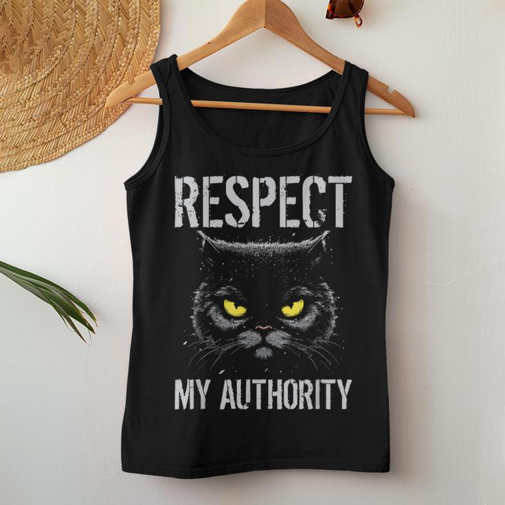 Respect My Authority Sarcastic Moody Cat Kitten Women Tank Top Unique Gifts