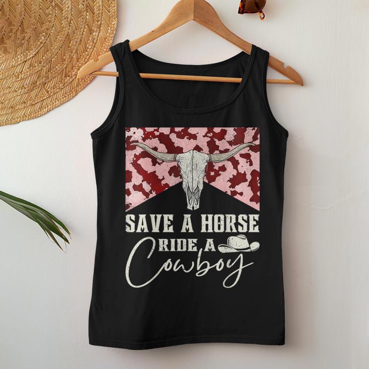 Retro Bull Skull Western Country Save A Horse Ride A Cowboy Women Tank Top Unique Gifts