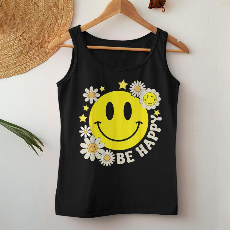 Retro Groovy Be Happy Smile Face Daisy Flower 70S Women Tank Top Funny Gifts