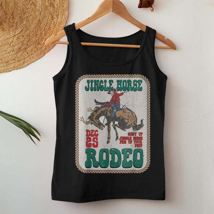 Retro Groovy Jingle Horse Rodeo Christmas Western Cowboy Women Tank Top Unique Gifts