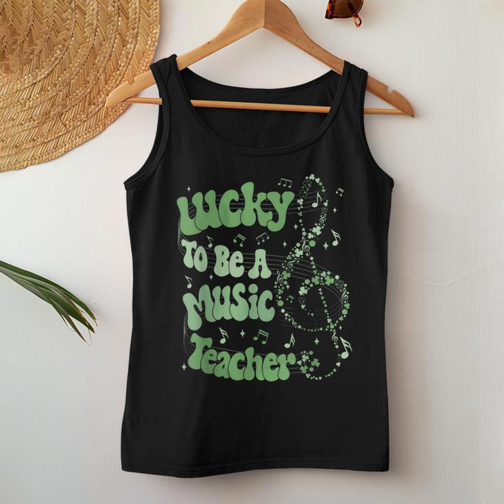 Retro Groovy Lucky To Be A Music Teacher St Patrick's Day Women Tank Top Personalized Gifts