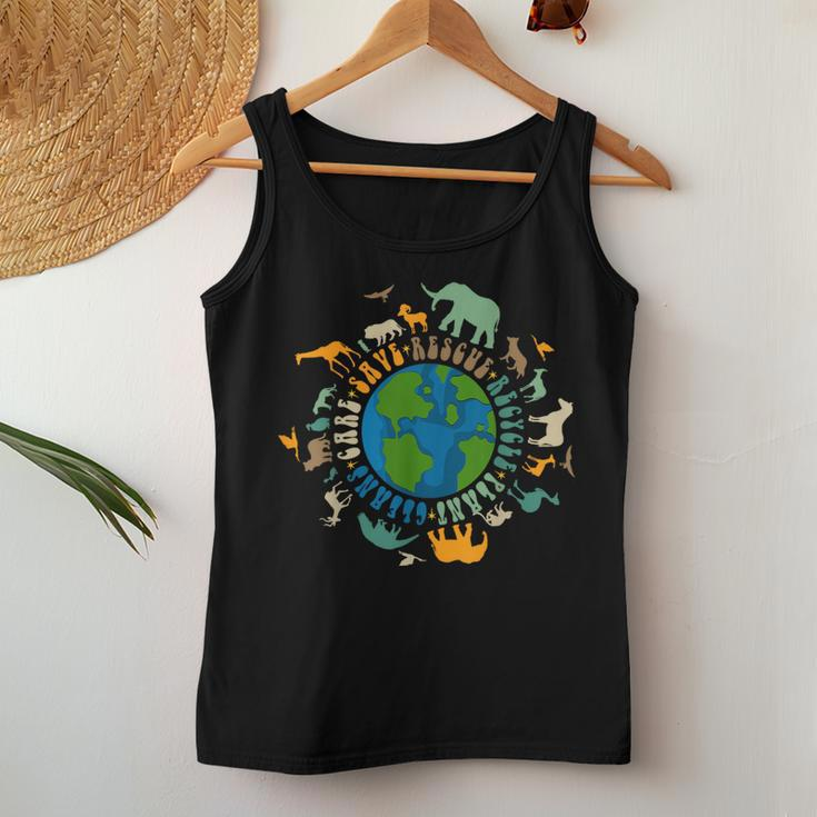 Retro Groovy Save Bees Rescue Animals Recycle Fun Earth Day Women Tank Top Funny Gifts