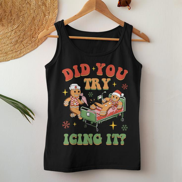 Retro Icu Nurse Christmas Gingerbread Did You Try Icing It Women Tank Top Unique Gifts