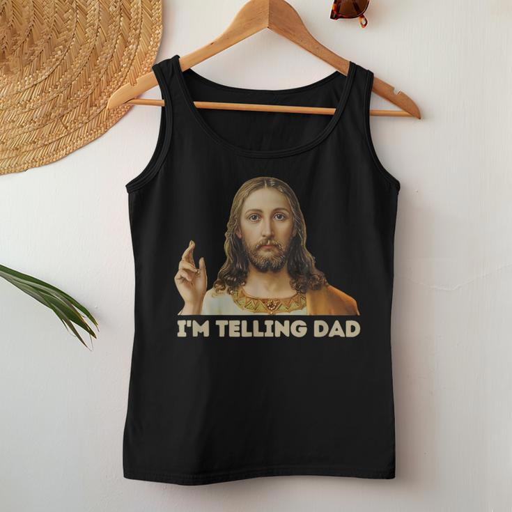 Retro I'm Telling Dad Religious Christian Jesus Women Tank Top Unique Gifts