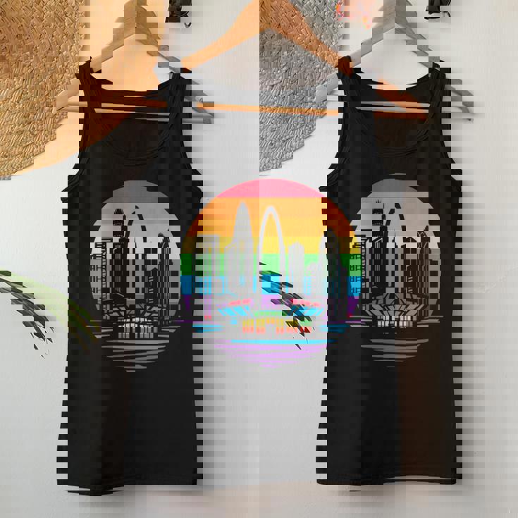 Retro Lgbt Rainbow Charlotte Skyline Lesbian Gay Pride Women Tank Top Unique Gifts