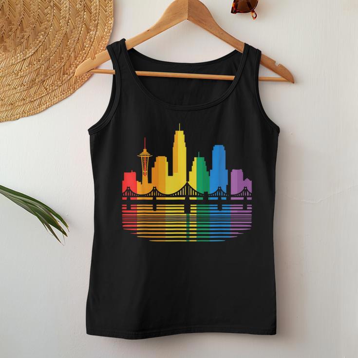 Retro Oakland Skyline Rainbow Lgbt Lesbian Gay Pride Women Tank Top Unique Gifts