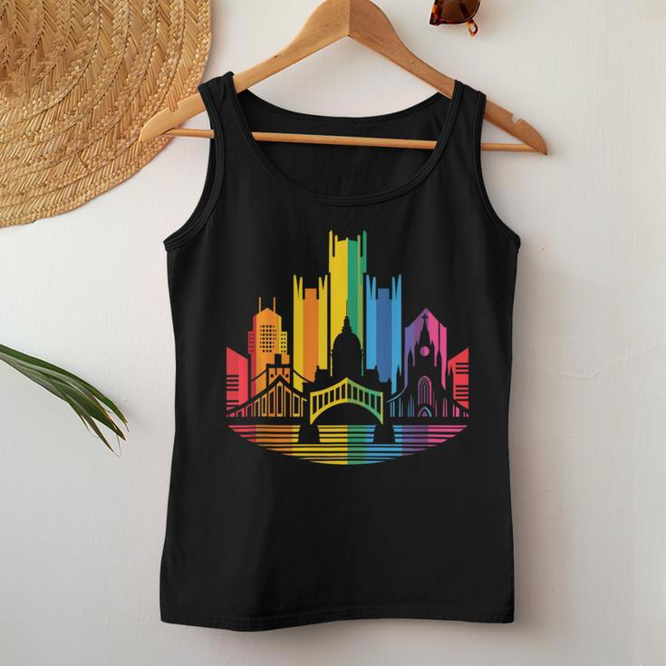 Retro Pittsburgh Skyline Rainbow Lgbt Lesbian Gay Pride Women Tank Top Unique Gifts