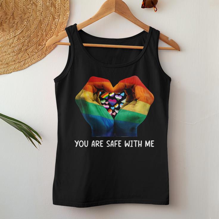 Retro You Are Safe With Me Rainbow Bi Transgender Lgbt Pride Women Tank Top Unique Gifts