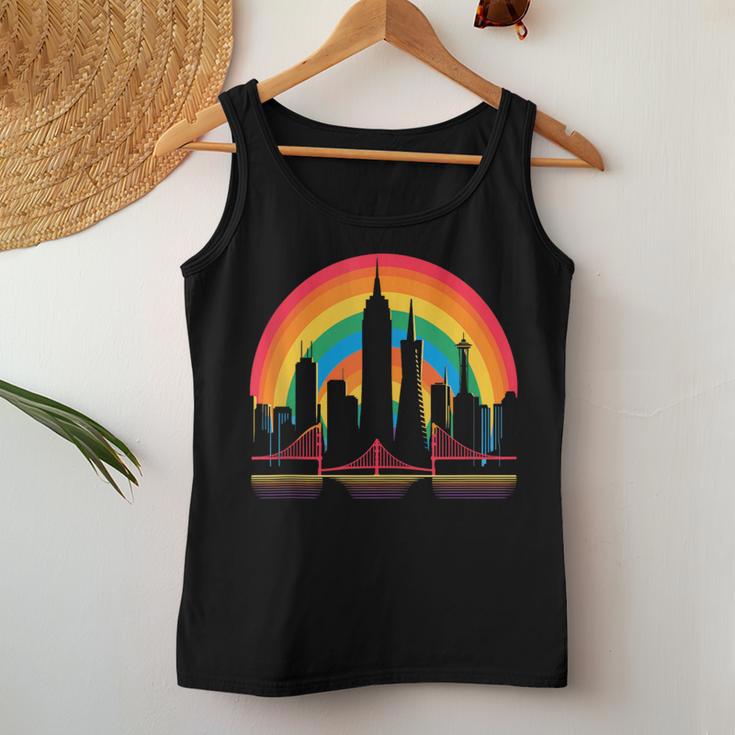 Retro San Francisco Skyline Rainbow Lgbt Lesbian Gay Pride Women Tank Top Unique Gifts