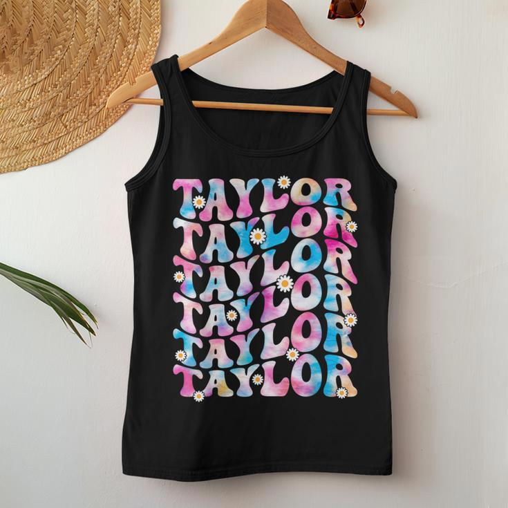 Retro Tie Dye Taylor First Name Personalized Groovy Birthday Women Tank Top Funny Gifts