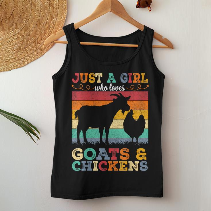Retro Vintage Just A Girl Who Loves Chickens & Goats Farmer Women Tank Top Funny Gifts