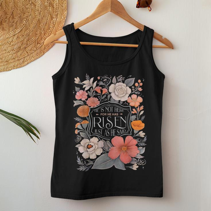 He Is Risen He Is Not Here Easter Day Christian Jesus Floral Women Tank Top Unique Gifts