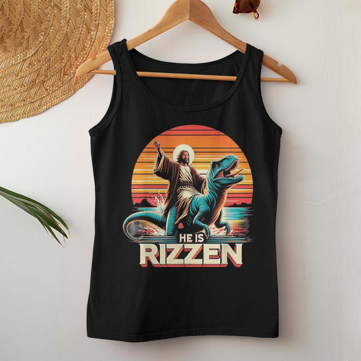 He Is Rizzen Jesus Retro Christian Dinosaur Women Tank Top Unique Gifts