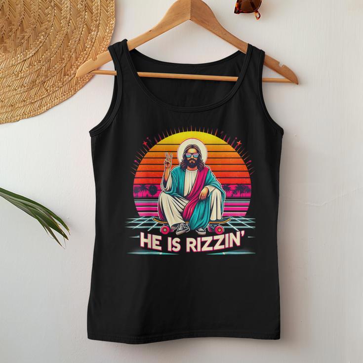 He Is Rizzen Jesus Has Rizzen Skateboarding Christian Lover Women Tank Top Unique Gifts