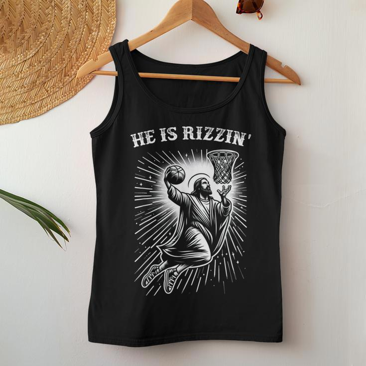He Is Rizzin' Risen Jesus Christian Playing Basketball Women Tank Top Unique Gifts