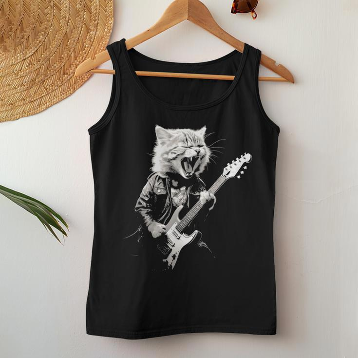 Rock Cat Playing Guitar Guitar Cat Womens Women Tank Top Personalized Gifts