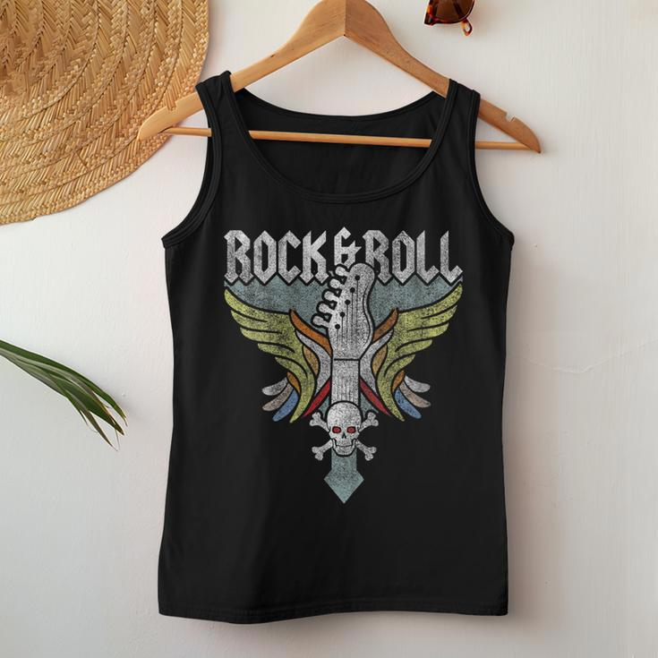 Rock Guitar Music Lover Vintage Guitarist Band Wings Skull Women Tank Top Unique Gifts