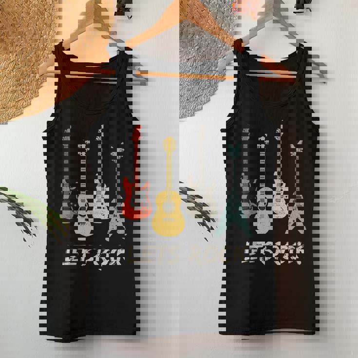 Lets Rock Rock N Roll Guitar Retro Sin Mangas Camiseta sin mangas para mujer Regalos divertidos