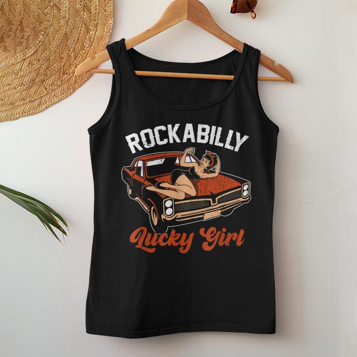 Rockabilly Lucky Girl Classic Old Car Retro Pin Up Girl Women Tank Top Unique Gifts