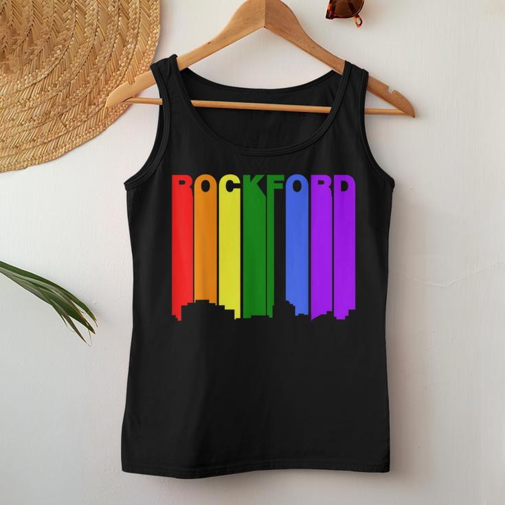 Rockford Illinois Lgbtq Gay Pride Rainbow Skyline Women Tank Top Unique Gifts