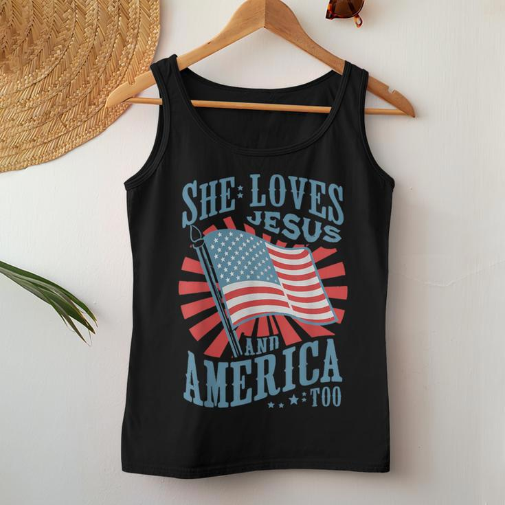 She Loves Jesus And America Too Fourth Of July Women Women Tank Top Unique Gifts