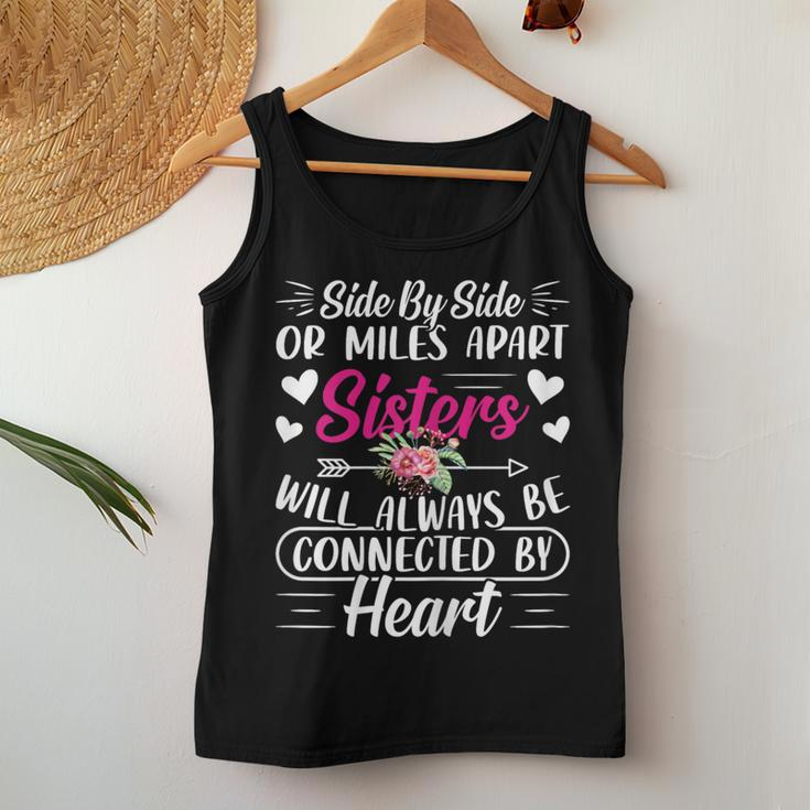 Side By Side Or Miles Apart Sisters Women Tank Top Funny Gifts