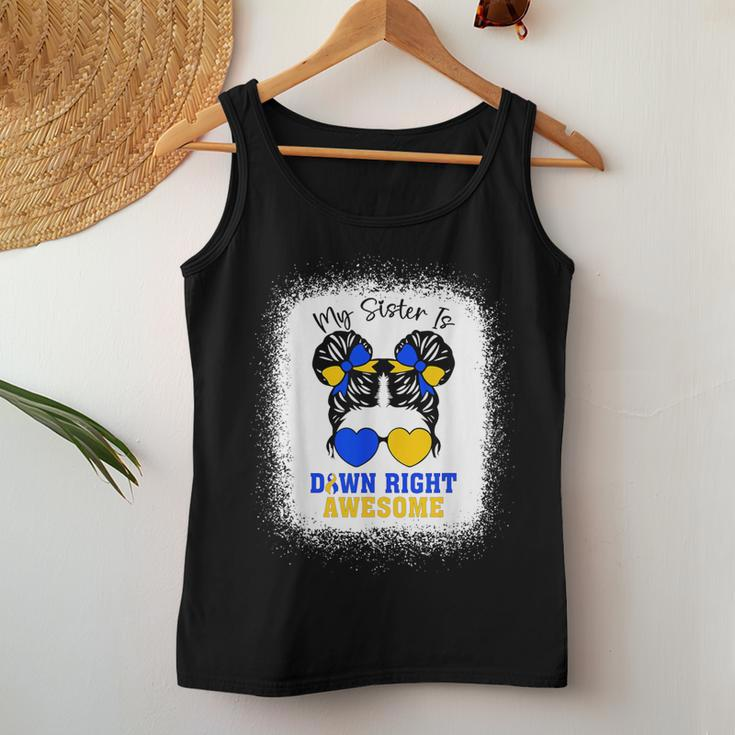 My Sister Is Down Right Awesome Down Syndrome Messy Bun Girl Women Tank Top Unique Gifts