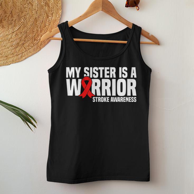 My Sister Is A Warrior Red Ribbon Stroke Awareness Women Tank Top Unique Gifts