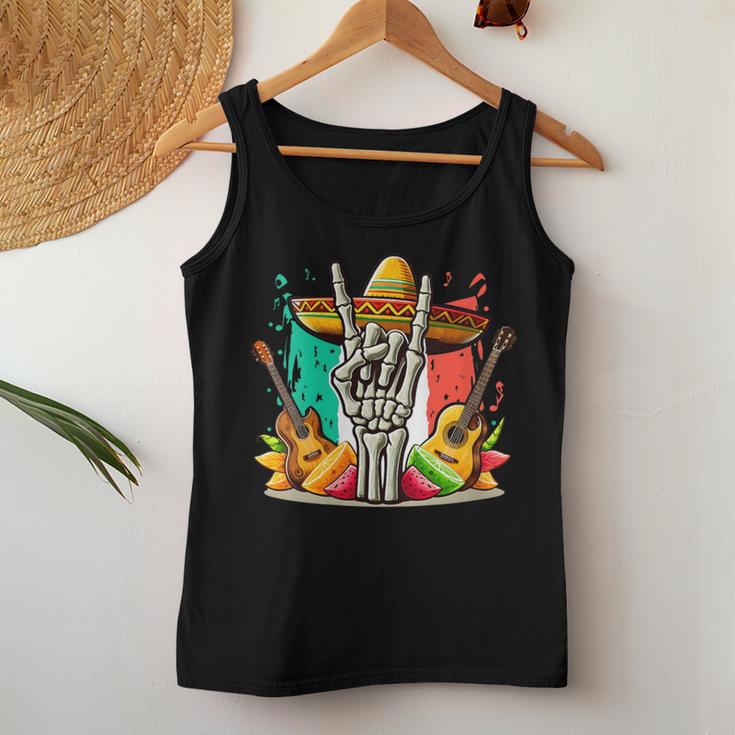 Skeleton Hand Sombrero Cinco De Mayo Music Lover Band Guitar Women Tank Top Unique Gifts