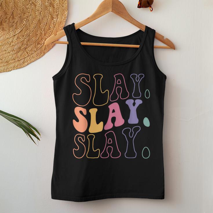 Slay Vintage Groovy Sassy Text Phrase Woman Women Tank Top Unique Gifts