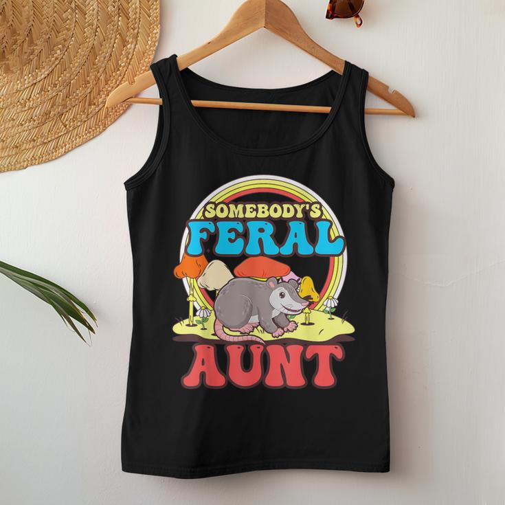 Somebody's Feral Aunt Opossum Wild Auntie Groovy Mushroom Women Tank Top Unique Gifts