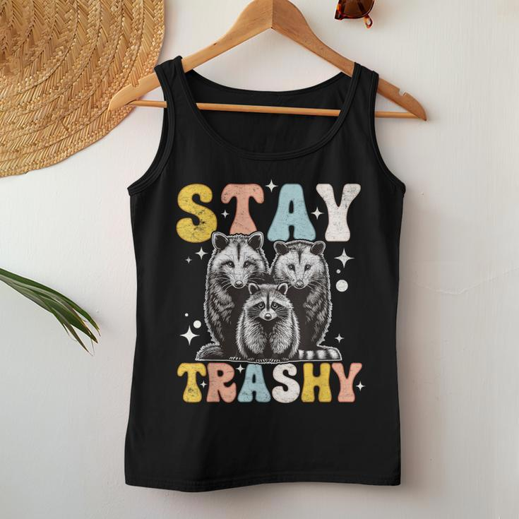 Stay Trashy Raccoon Possum Skunk Groovy Meme Women Tank Top Unique Gifts