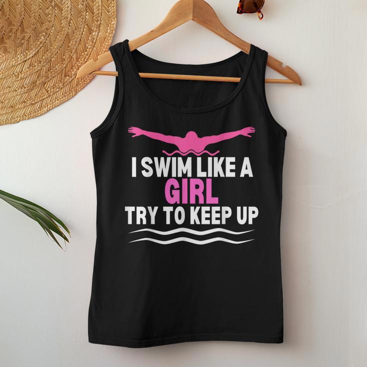 I Swim Like A Girl Try To Keep Up Swimming Swimmer Women Tank Top Unique Gifts