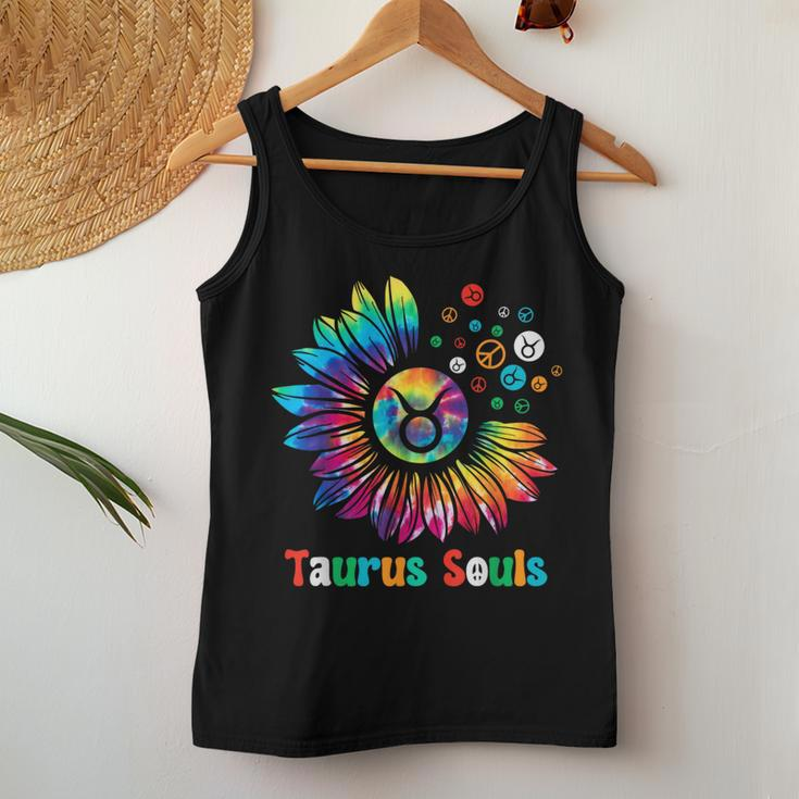Taurus Souls Zodiac Tie Dye Sunflower Peace Sign Groovy Women Tank Top Unique Gifts
