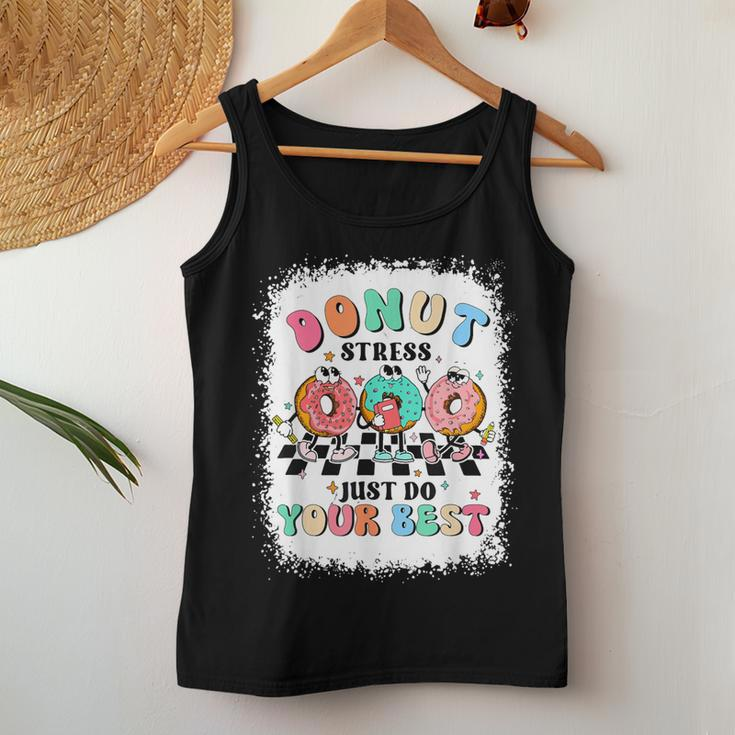 Test Day Donut Stress Just Do Your Best Teacher Groovy Women Tank Top Funny Gifts