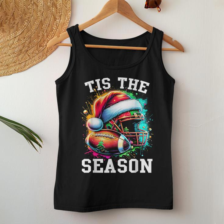 Tis The Season Football Mom Christmas Santa Hat Colorful Women Tank Top Unique Gifts