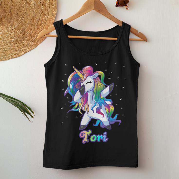 Tori Name Personalized Custom Rainbow Unicorn Dabbing Women Tank Top Unique Gifts