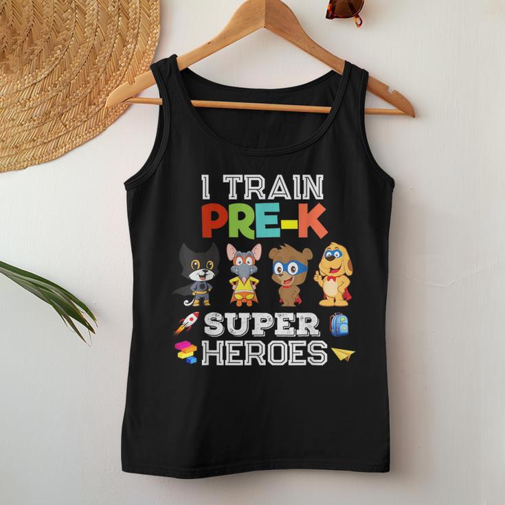 I Train Pre-K Superheroes Back To School Teacher Gif Women Tank Top Unique Gifts