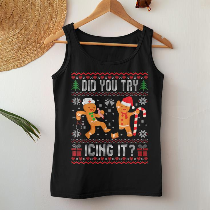 Did You Try Icing It Ugly Christmas Sweater Nurse Women Tank Top Funny Gifts