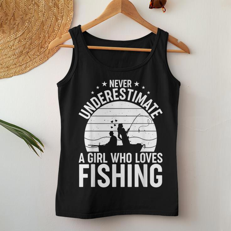 Never Underestimate A Girl Who Loves Fishing Fisherman Women Tank Top Unique Gifts
